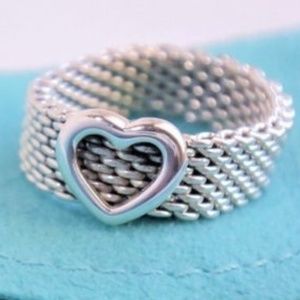 Tiffany & Co Sterling Silver Heart Mesh Ring